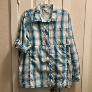Worldwide Sportsman White Blue Plaid  Button Down Shirt, Size XXL SPF 30
